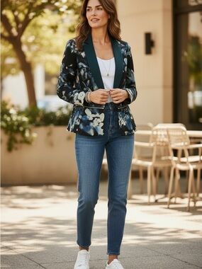 Rebecca Taylor Navy Floral Tailored Blazer with Tags
